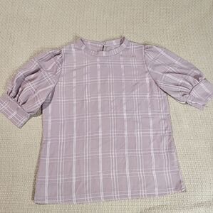 Plaid Puff Sleeve Top in Lavender
